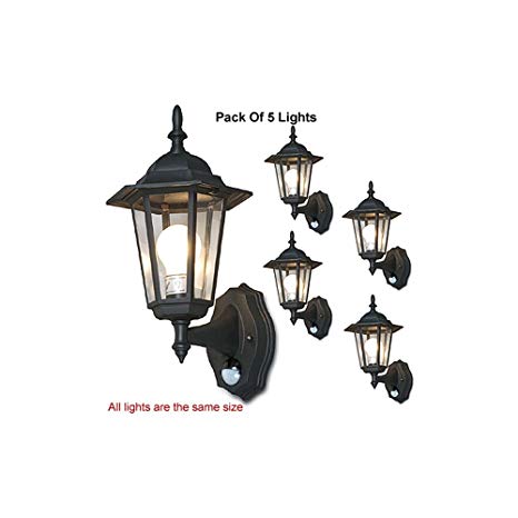 Stylish 6-Panel Wall Lantern System W/IR Motion Sensor + Time/Lux Control (Pack of 5)