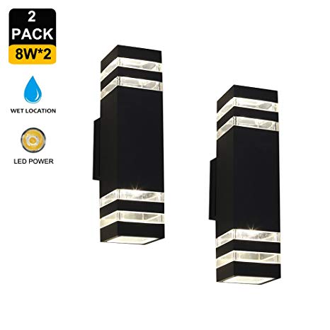 2 Pack LED Wall Sconce Modern Porch Light Waterproof Wall Lamp, up/Down Wall Light Fixture, 3000k Warm White, Naturous