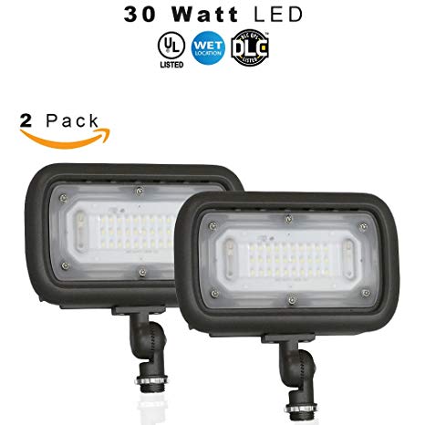 Outdoor LED Wide Flood Light, 30 Watt (200W Equivalent), 3000 Lumens, 5000K (daylight), IP65 Waterproof, 120-277v, UL & DLC – Knuckle Mount – 5 Year Warranty