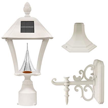 Gama Sonic Baytown Solar Outdoor Lamp GS-106FPW-W - Pole/Pier/Wall Mount Kit - White Finish