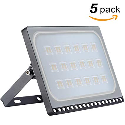 Missbee 5 Pack 100W Led Flood Light, New Craft Thinner Lighter Outdoor Security Light, 11000Lm, Warm White 2800-3000K, IP67 Waterproof, Landscape Spotlights for garage, yard, lawn and Garden