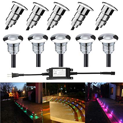 FVTLED LED Step Light Φ0.94 Low Voltage Outdoor LED Deck lights Garden Mall Yard Decoration Lamps Patio Recessed Stair Landscape Pathway In-ground RGB LED Step Lighting, Pack of 10