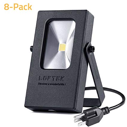 LOFTEK Nova Mini Daylight White 10W LED Flood Light, Plug in IP65 Waterproof Outdoor Security Spotlight(10W 5000K 8-Pack, Black)