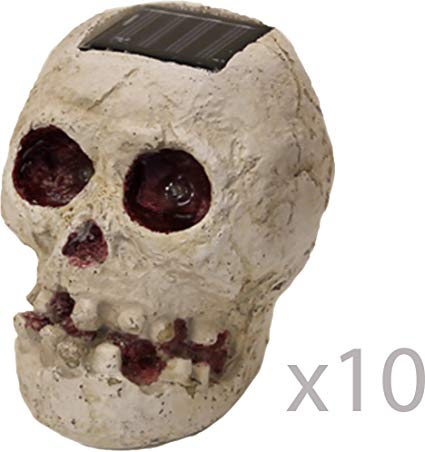 (10 Pack) SKULLar - Solar Powered Outdoor Halloween Skull Fright Light