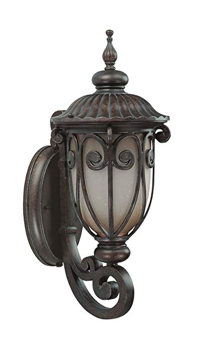 Nuvo Lighting 60/3925 Corniche Outdoor Small Wall Lantern Arm Up with Photocell, Frosted Wheat Glass, Burlwood Bronze