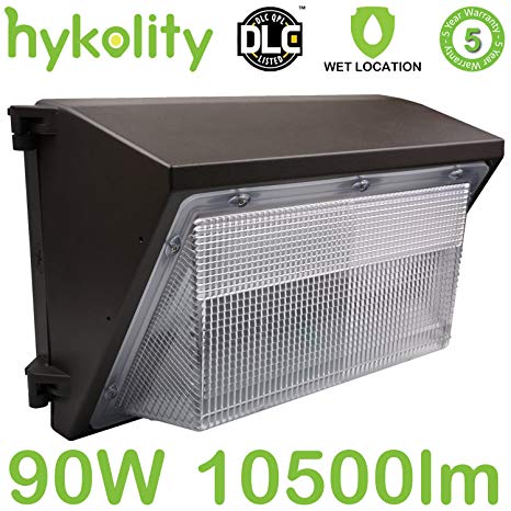 Hykolity 90w led wall pack light commercial grade weatherproof outdoor perimeter security lighting fixture [600w mh equivalent] 10500lm 5000k daylight white dlc qualified