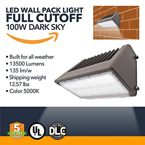 100W Wall Pack LED - 13500 Lumens, LED Powered Outdoor Security Full Cutoff Wall Pack Lights - Commercial or Industrial Security Lighting - 5000K - (UL + DLC)