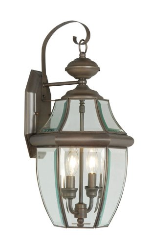 Livex Lighting 2251-07 Monterey 2 Light Outdoor Bronze Finish Solid Brass Wall Lantern with Clear Beveled Glass