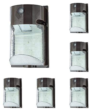 LEDwholesalers 12-Watt LED Wall-Mount Outdoor Light Fixture with Photo Sensor, Daylight 5000K, White, (Package of 6), 3776WHx6