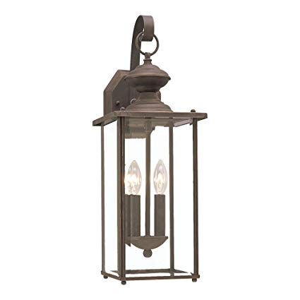 Sea Gull Lighting 8468-71 Jamestowne Two-Light Outdoor Wall Lantern with Clear Beveled Glass Panels, Antique Bronze Finish