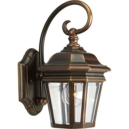 Progress Lighting P5670-108 1-Light Wall Lantern with Clear Beveled Glass Panels and Scroll Arm Details, Oil Rubbed Bronze