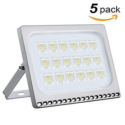 Missbee 5 Pack 100W Led Flood Light,New Craft Thinner Lighter Outdoor Security Light, 11000Lm, Cold White 6000-6500K, IP67 Waterproof, Landscape Spotlights for garage, yard, lawn and Garden