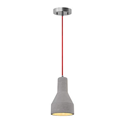 MAYKKE Amelia Concrete Pendant Light with Red Cord | Modern Lighting for Kitchen Island, Studio Office, Hallway Corridor | LED Light Fixture | QMA1030102