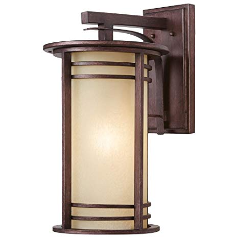 Home Decorators Collection 20 in. 1-Light Bronze Outdoor Wall Lantern with Amber Glass