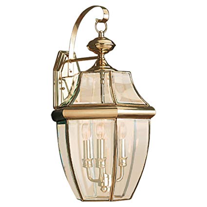 Sea Gull Lighting 8040-02 3-Light Lancaster Medium Outdoor Wall Lantern, Clear Beveled Glass and Polished Brass