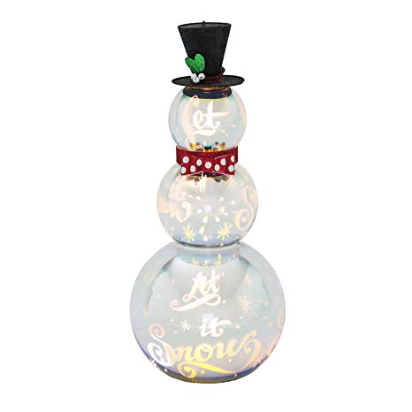 Evergreen Stargazing Let It Snow Silver LED Glass Snowman Statue