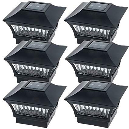 GreenLighting Aluminum Solar Post Cap Light 4x4 Wood or 5x5 PVC (Black, 6 Pack)