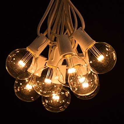 Hometown Evolution, Inc. Outdoor Globe String Lights (50 Foot, LED G50 Clear - White Wire - 2 Inch .6 Watt Bulbs)