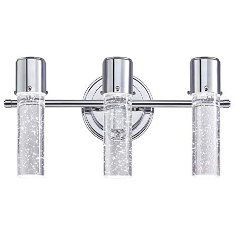 Three-Light LED Indoor Wall Fixture, Chrome Finish with Bubble Glass