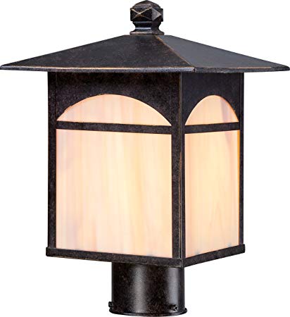 Nuvo Lighting 60/5655 Canyon Post One Light Lantern 100-watt Outdoor Porch and Patio Lighting with Honey Stained Glass, Umber Bronze