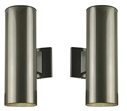 Two-Light Outdoor Wall Fixture, Polished Graphite Finish on Steel Cylinder (Two Light, Pair of 2)