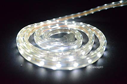 CBConcept UL Listed, 150 Feet, 16500 Lumen, 6000K Pure White, Dimmable, 110-120V AC Flexible Flat LED Strip Rope Light, 2760 Units 3528 SMD LEDs, Waterproof IP65, Accessories Included, Size: 0.45 Inch Width X 0.28 Inch Thickness- [Christmas Lighting, Indoor / Outdoor Rope Lighting, Ceiling Light, Kitchen Lighting] [Ready to use]