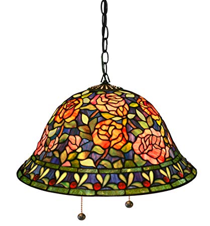 Tiffany-style Southern Belle Rose Hanging Lamp