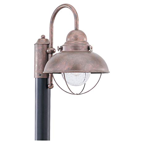 Sea Gull Lighting 8269-44 Outdoor Post Mount with Clear Seeded Glass Shades, Weathered Copper Finish