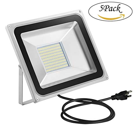 100W LED Flood Light, Oshide Cool White 3-Plug Floodligth, Super Bright Outdoor&Indoor Waterproof Security Light, Landscaping Construction Spot Light Pack of 5