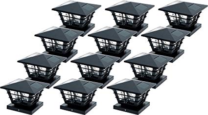 GreenLighting 5x5 Solar Post Cap Light with 4x4 Base Adapter (Black, 12 Pack)