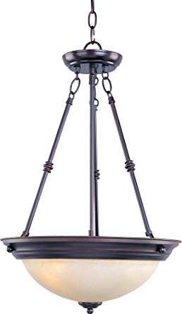 Maxim 5845WSOI Essentials 3-Light Invert Bowl Pendant, Oil Rubbed Bronze Finish, Wilshire Glass, MB Incandescent Incandescent Bulb , 60W Max., Dry Safety Rating, Standard Dimmable, Metal Shade Material, Rated Lumens
