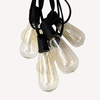 50 Foot ST40 Lantern Edison Patio String Lights with Clear Bulbs and Black wire