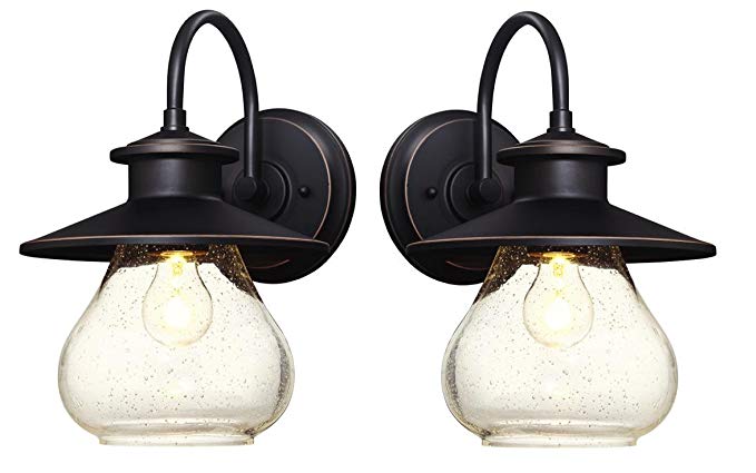 Delmont One-Light Outdoor Wall Fixture with with Clear Seeded Glass, Oil Rubbed Bronze (Set of 2)